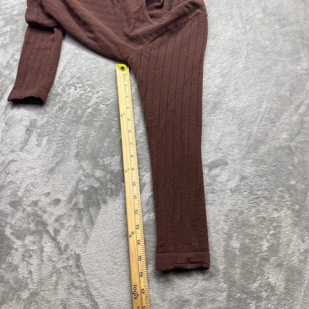 Anthropologie Brown Ribbed Scoop Neck‎ Long Sleeve Top Scalloped Hem Medium